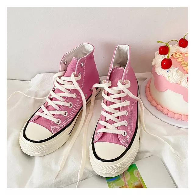 Frau Turnschuhe Schuhe Vulkanisieren Leinwand Casual Drei Mal Vulkanisieren Sommer High Top Walking Flats Frauen Lauf Sport