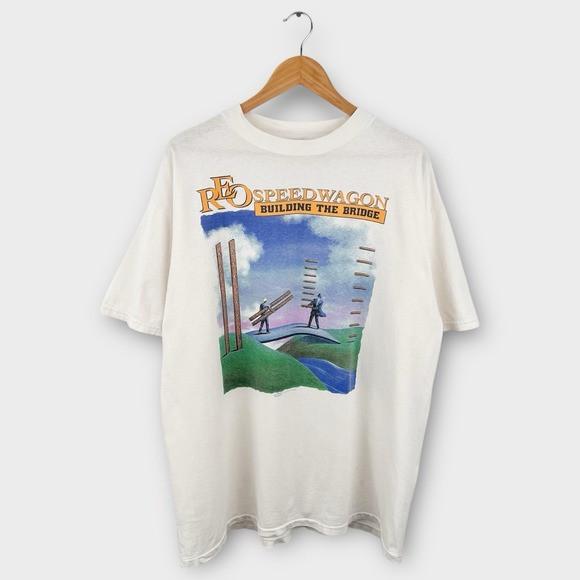 Vintage 1998 REO Speed Wagon Building The Bridge Natural Shirt S-5XL Unisex T-Shirt S