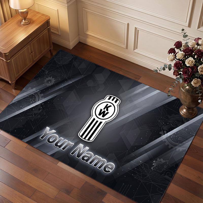 Kenworth Personalized Crystal Velvet Carpet, Customized Name Text Soft Anti‑Slip Rug for Living Room Bedroom