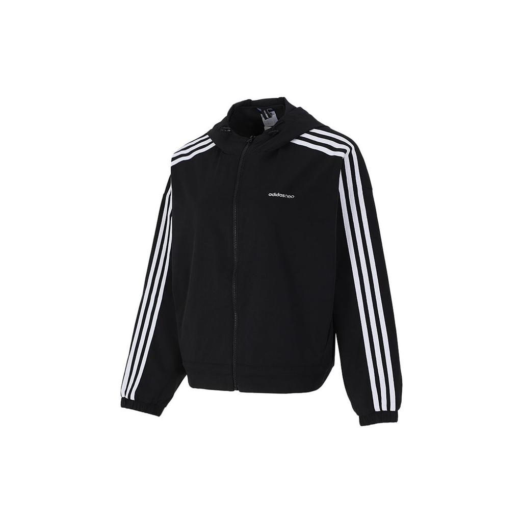 Adidas Neo Side Stripe Windbreaker Hooded Jacket Women Jackets Black H18578