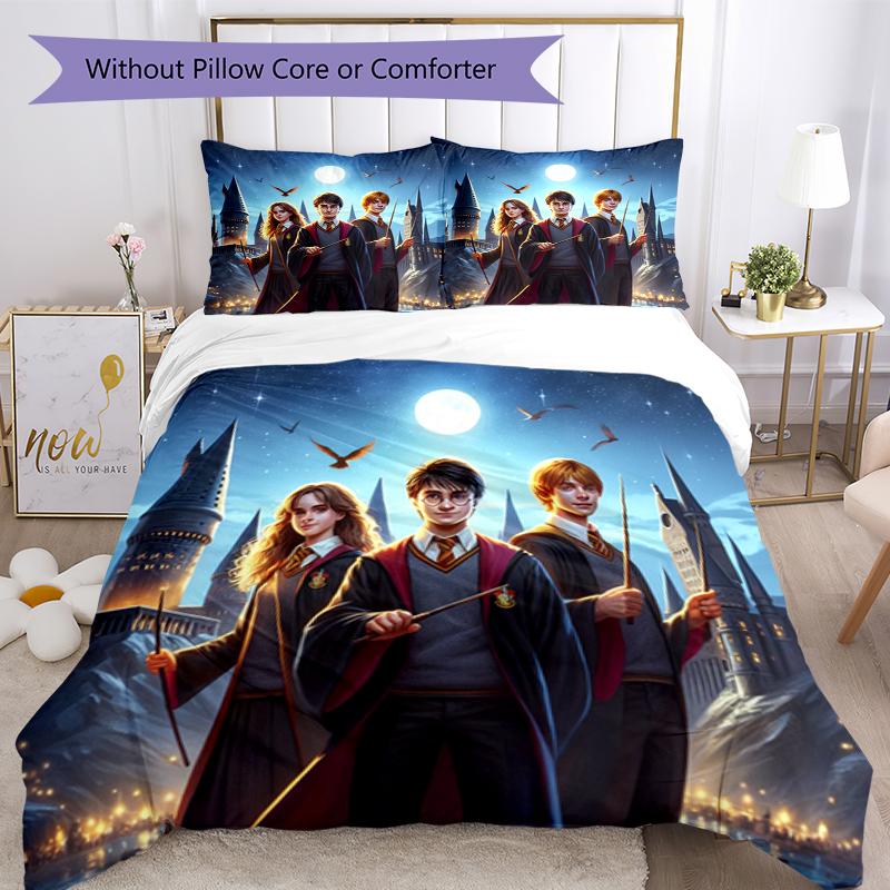 3pcs Harry Potter Bedding Set Duvet Cover Closure Includes 1 Duvet Cover & 2 Pillowcases, Soft and Comfortable for All Seasons.