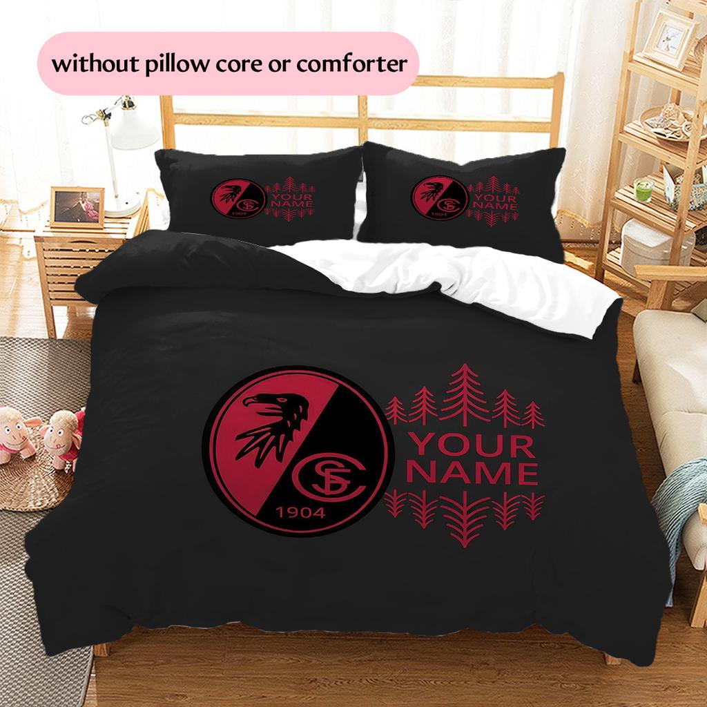 Custom Name SC Freiburg Pattern Bedding Quilt Set  Home Decoration  Gift (1 * duvet cover + 2 * pillowcase  without core)