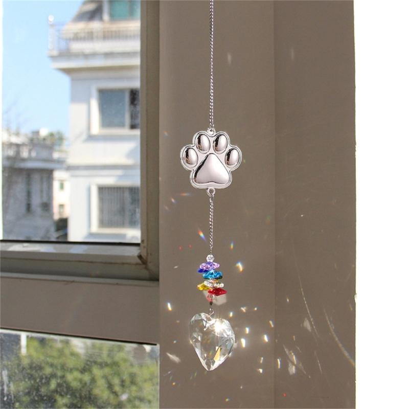 Crystal Pet Memorial Suncatchers Metal Alloys Cats Dog Paws Design Pendant Home Decoration Window Hanging Ornament Gift