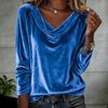 Women Tops Loose Fit Large Neckline Long Sleeve Velvet Texture Pullover Tops Solid Color Spring Autumn Blouse