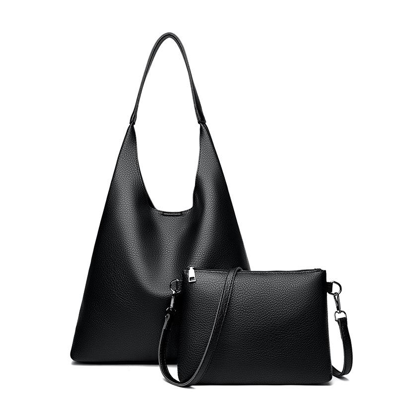 

Solid color retro simple large-capacity shoulder bag urban commuting soft leather underarm bag casual texture messenger bag one size fits all чорний