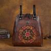 Genuine Leather Women's Backpack Chinese Style Embossed Bag Vintage Large Capacity Handmade Backpack