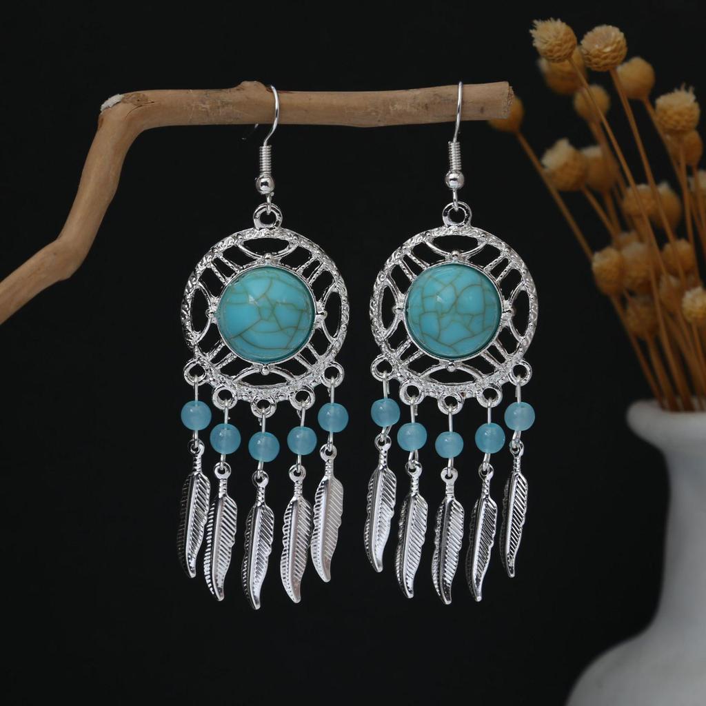 Personalized Bohemian Miao Silver Geometric Tassel Earrings