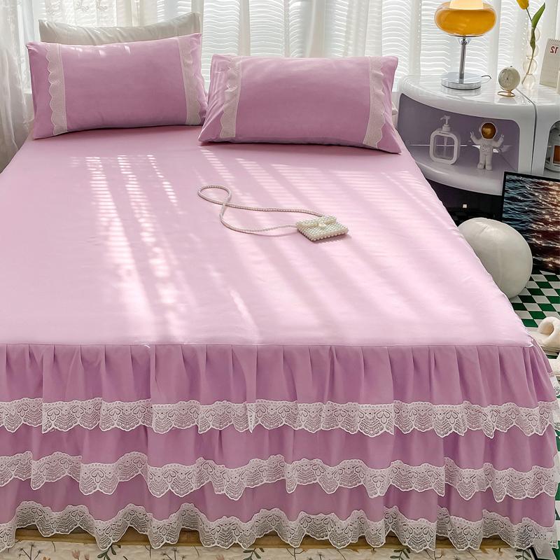 

Элегантный романтический комплект постельного белья с кружевным краем, 3 шт., однотонная пылевая многослойная юбка с оборками и наволочками, комплект постельного белья в стиле принцессы 150x200x45cm 3Pcs