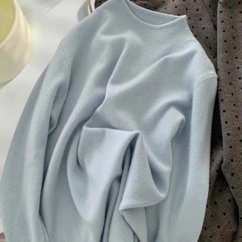 Women's Korean Style Soft Knit Semi-High Neck Slim Fit Pullover for Autumn and Winter