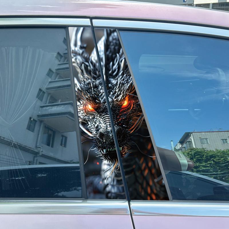 1Pair/2pcs Black Dragon Car Stickers Auto B-pillar Waterproof Durable Decals Cover Scratches