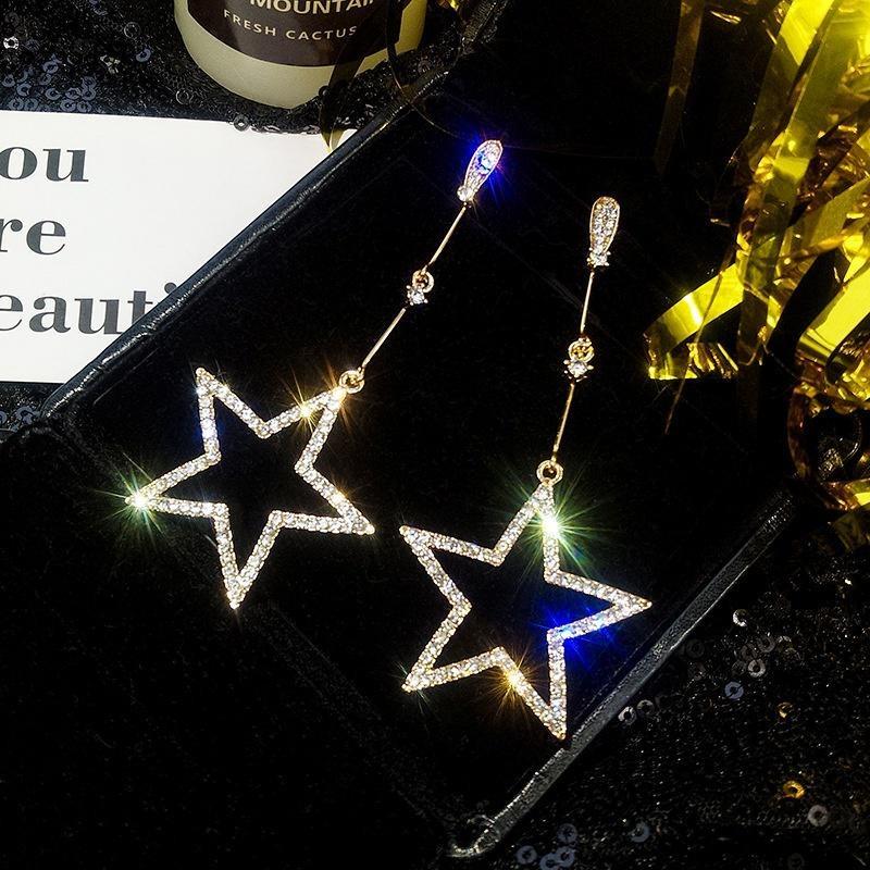 1pair New Style Star Earring Personality with A Long Star Earrings Exaggerated Big Ear Nail
