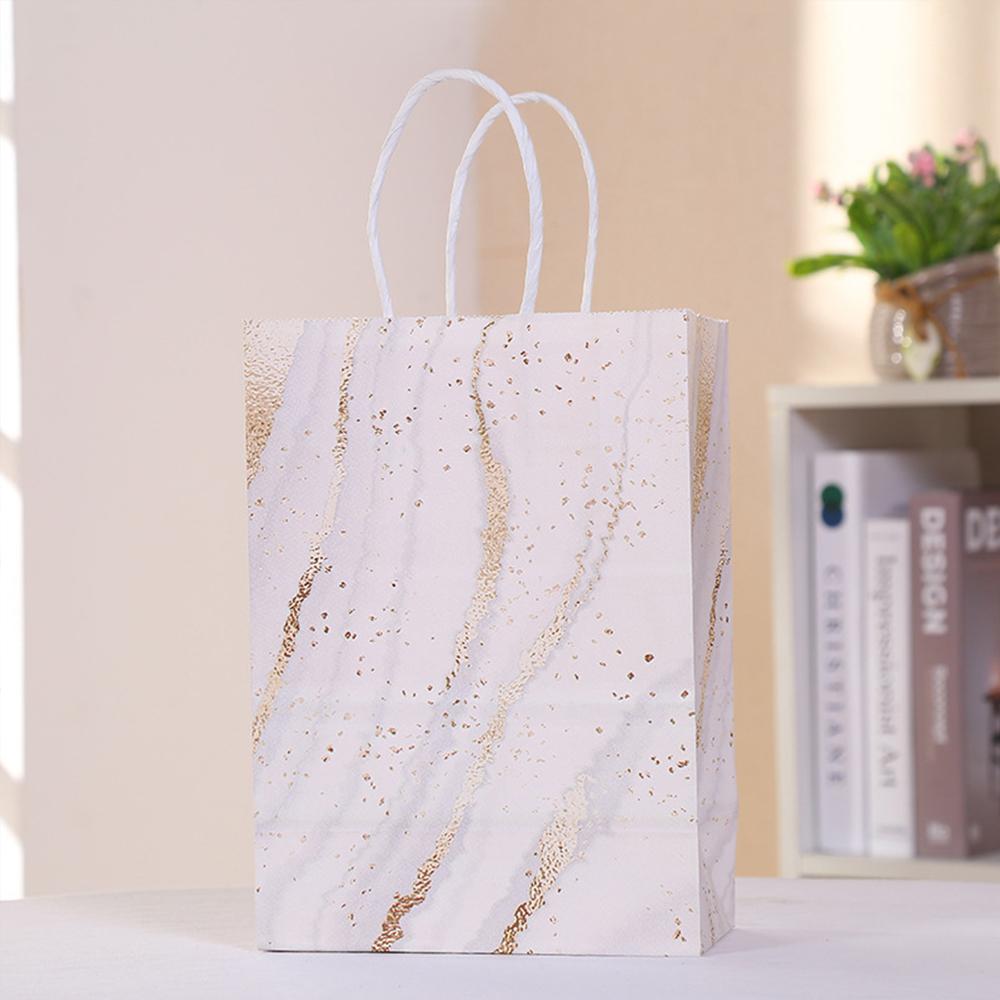 6Pcs Gold Marble Gift Bag with Handle Paper Gift Wrapping Bags for Birthday Wedding Party Supplies