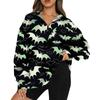 Women's Casual Fashion Long Sleeve  Print Oversize Zip Sweatshirt Top