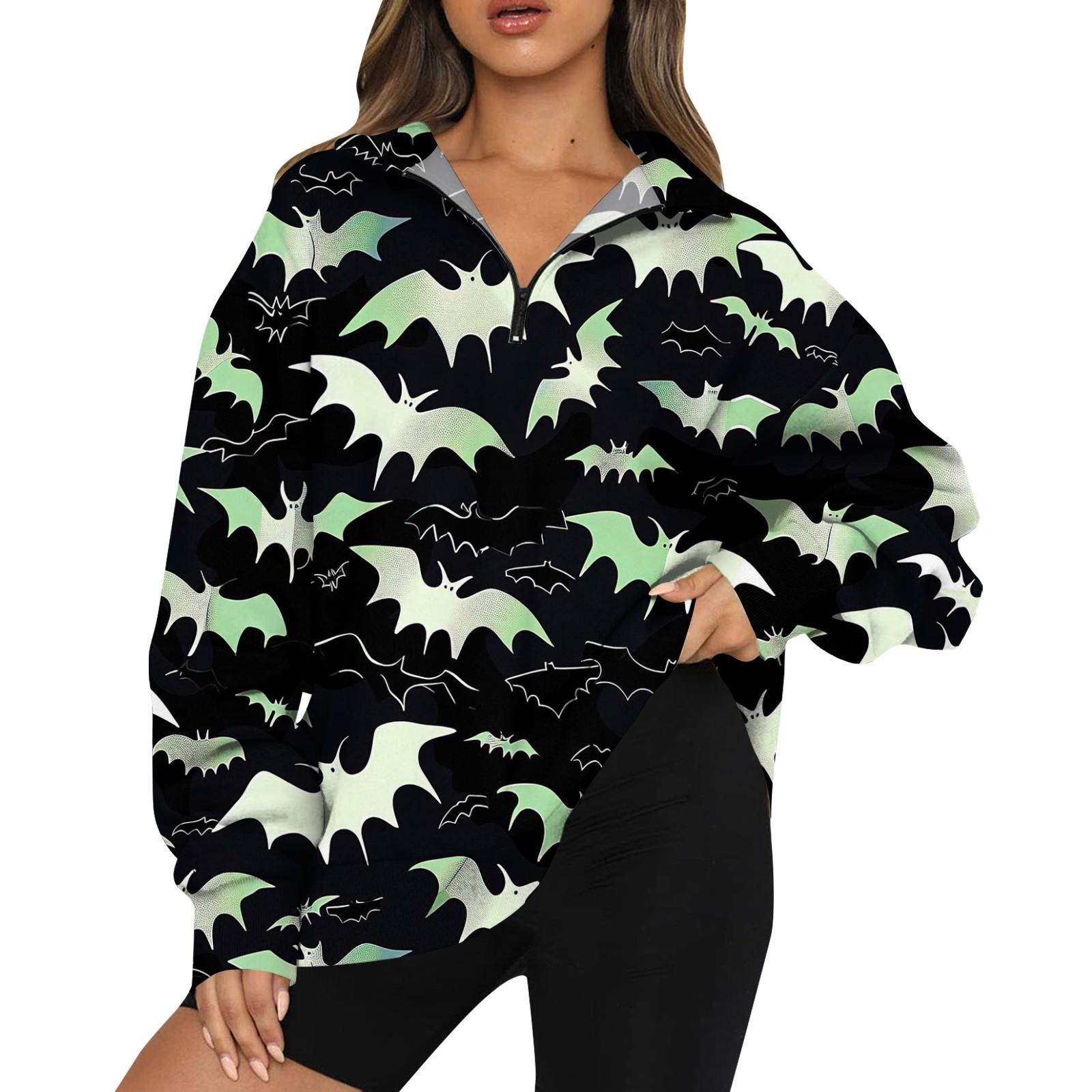 

Женская повседневная мода с длинным рукавом и принтом, свободный свитшот на молнии S зелёный