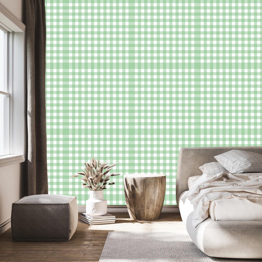 Wallpaper Fabric Pattern Mint, White and Light Gray 50x1000