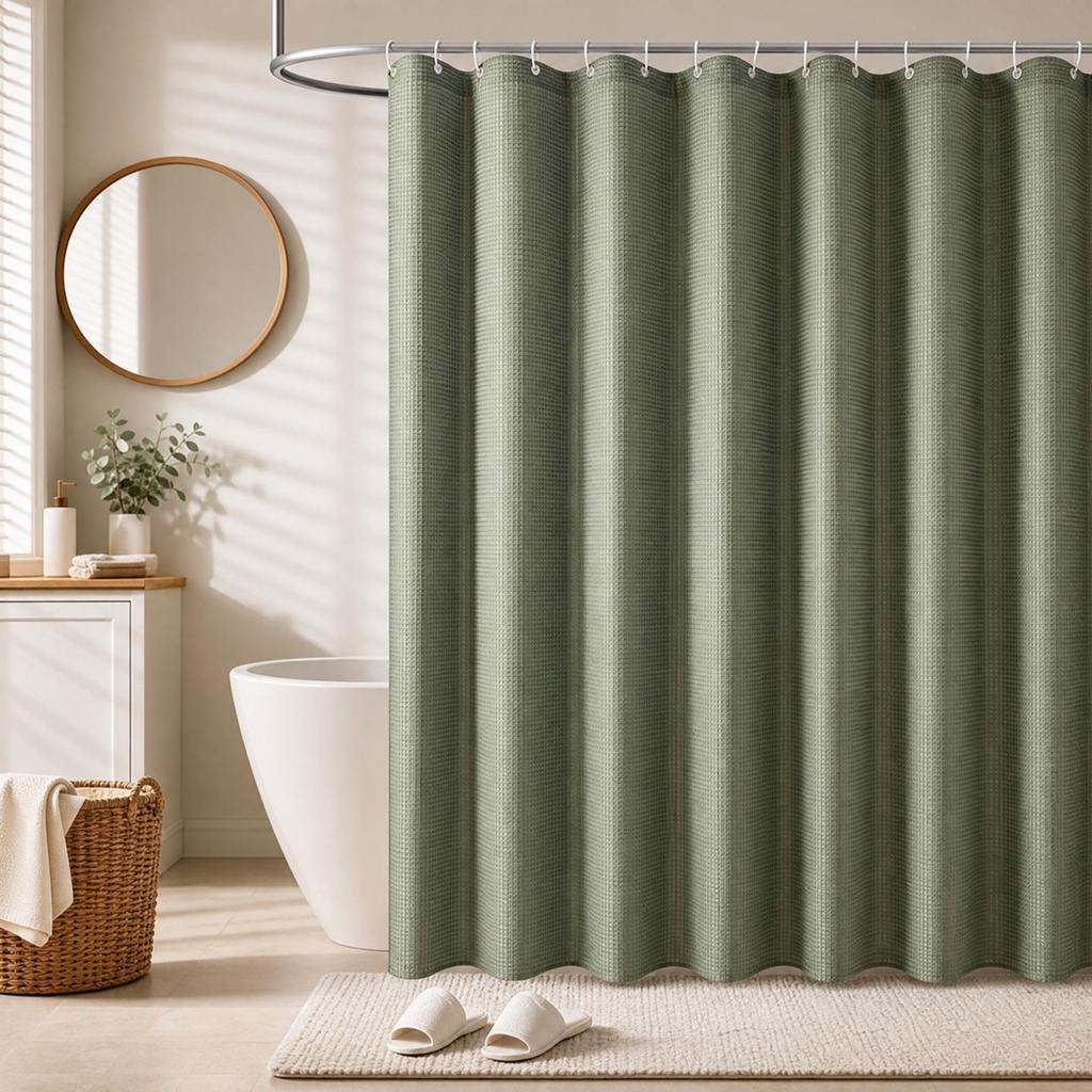 Shower Curtain with 12 Plastic Hooks, 180 cm, for Bathroom and Window