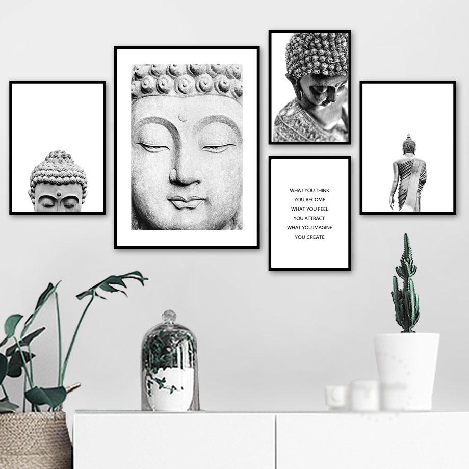 Sakyamuni Buddha Statue Qoutes Wall Art Canvas Painting Black White Nordic Posters And Prints Wall Pictures For Living Room