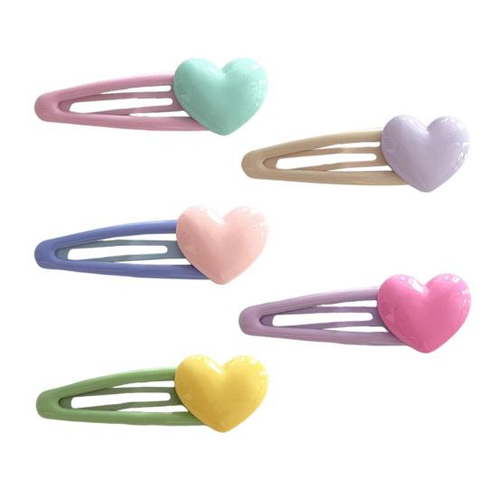 2Pcs Girl Hairpins Candy Color Heart Decor No Slipping Traceless Hair Pins Side Bangs Hair Clips Versatile Hair Accessories