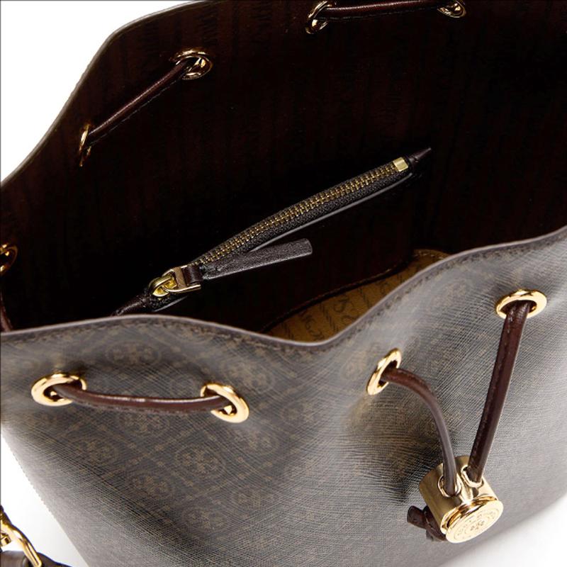 Tory Burch T Monogram Brand Micro Logo Adjustable Detachable Shoulder Strap Bucket Bag Women Bags Black Brown 168805-200
