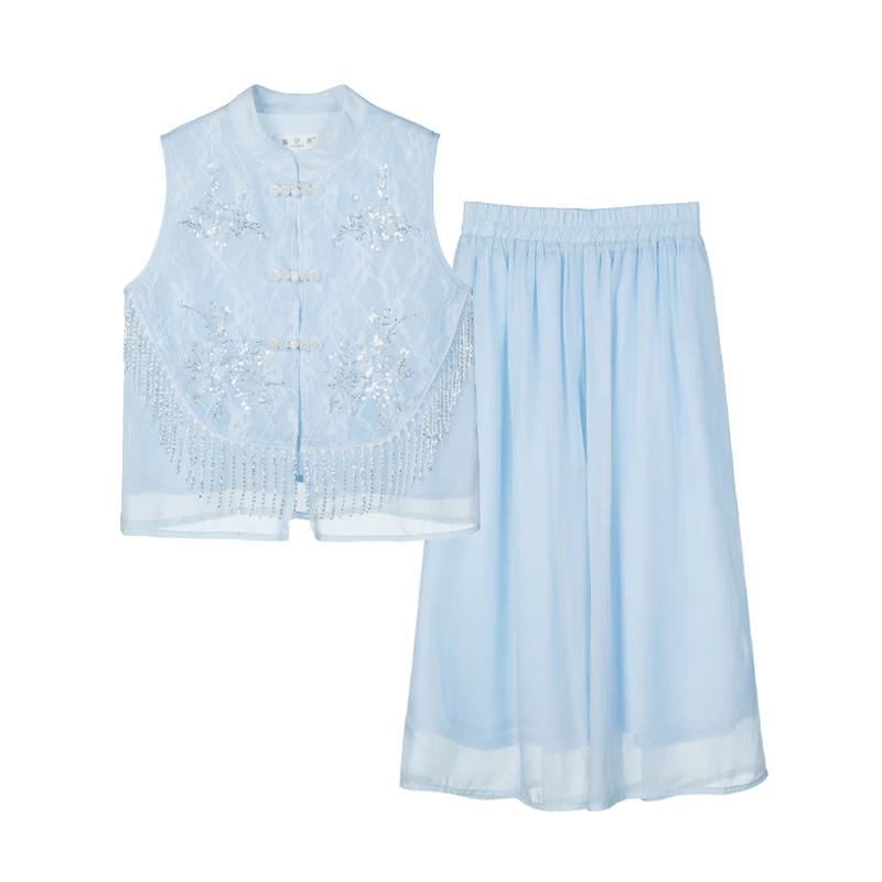 Girls Summer Lightweight Hanfu Two-Piece Set 140
