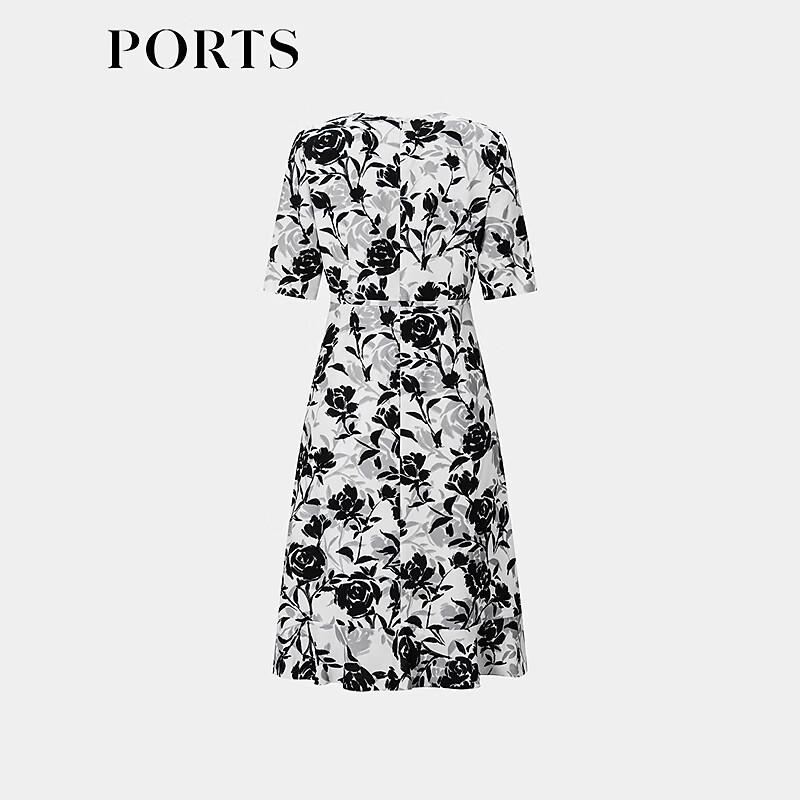 PORTS Women's Black Floral V-Neck Midi Dress