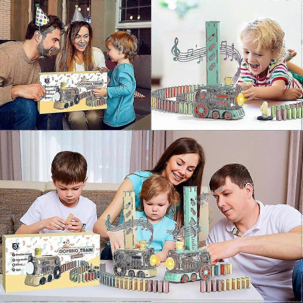 200 Pcs Automatic Dominoes Train Set,fun And Colorful Train With Lighting Sound Effects,creative Dominos Game Toy For Kids Boys And Girls Age 3-8 [gre