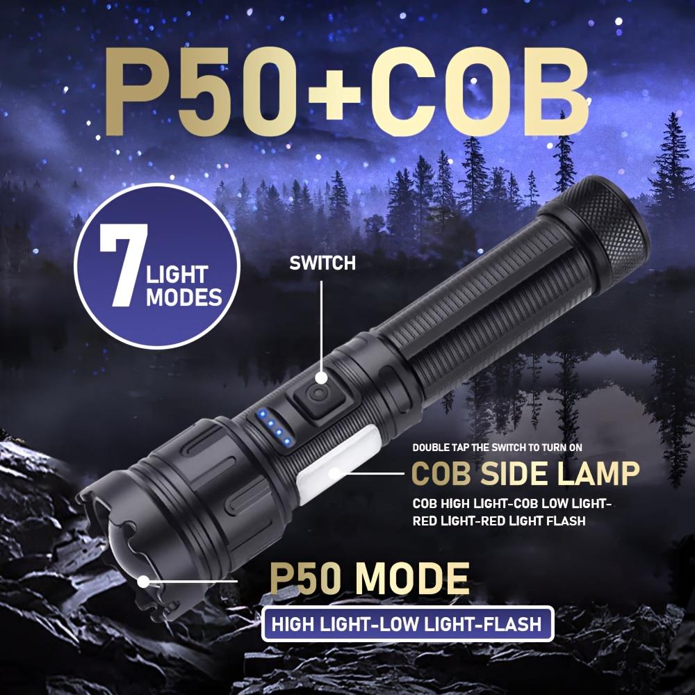 Upgraded Rechargeable LED Flashlight with High Brightness Side Lights and Tail Magnet Zoom Function,essential for Emergency, Camping,hiking Trips
