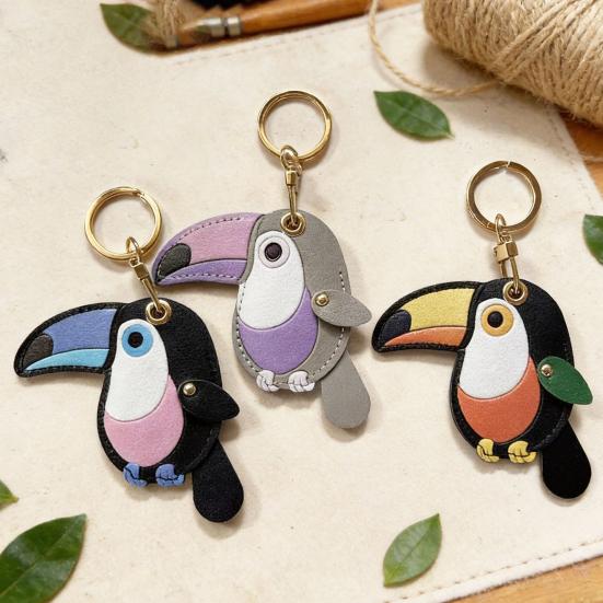 Keychain Pendant Imitation Leather Colorful Toucan Shape Key Chain with Universal