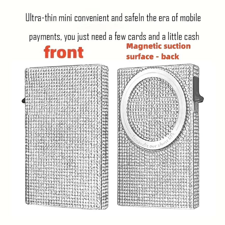 Women's Minimalist Aluminum Alloy Wallet, Magnetic Automatic Side-thrust Pop Up Card Holder With Anti-theft Brush Blocking