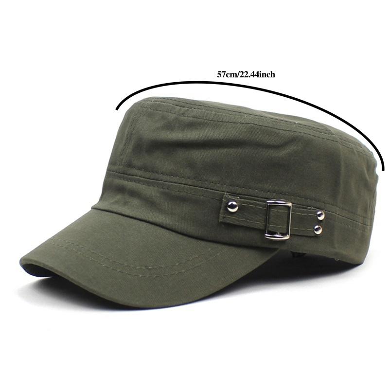 Herren Militärhut Frühling/Sommer Einfarbig Baumwolle Flacher Schirm Baseballkappe Seitenknopf Entenschnabelhut Sonnenschutz Sportmütze