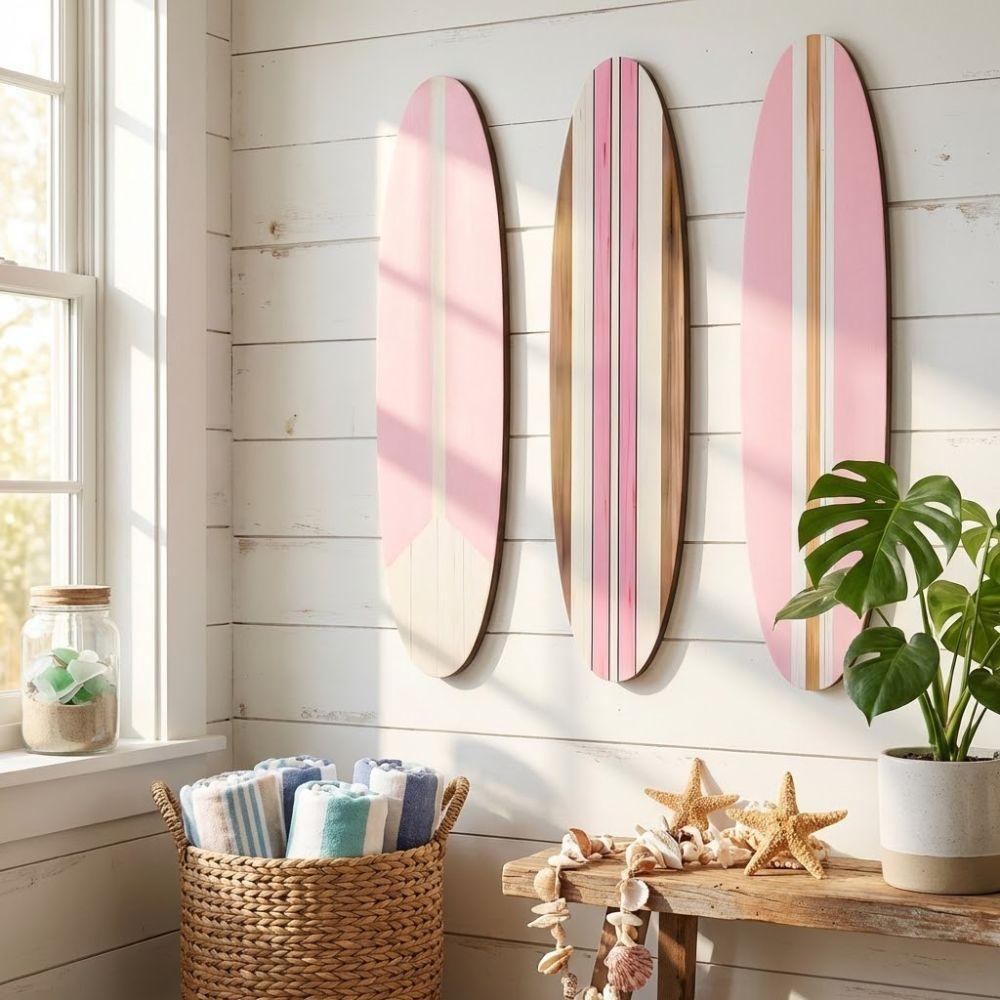 3PCS Summer Theme Wooden Surfboard Ornament Hawaiian Style Ocean Surfboard Decor  Home Wall Decor