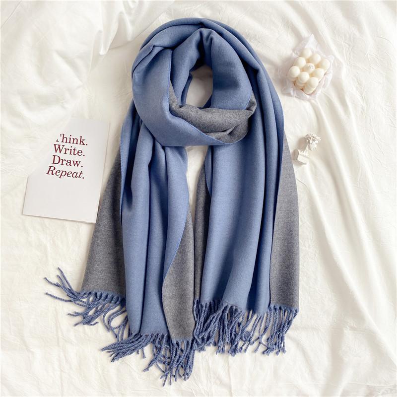 Scarf Women's Winter Simple Versatile Soft Double Sided Solid Color Shawl Tassel Imitation Cashmere Thickened Autumn and Winter Warm Scarf
