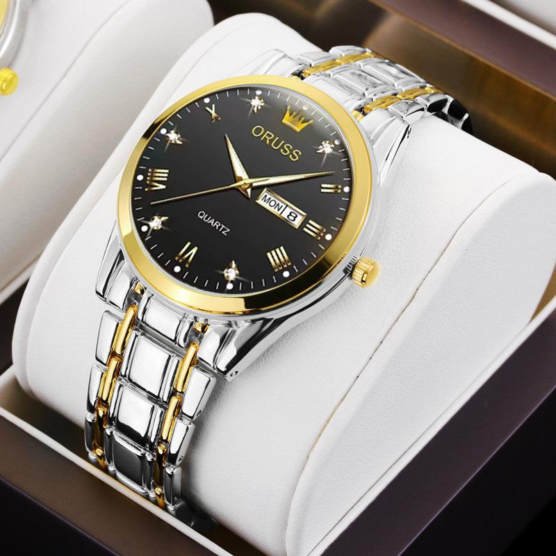 Men'S Fully Automatic Quartz Watch Luminous Waterproof Calendar Diamond-Encrusted Business Men'S Watch