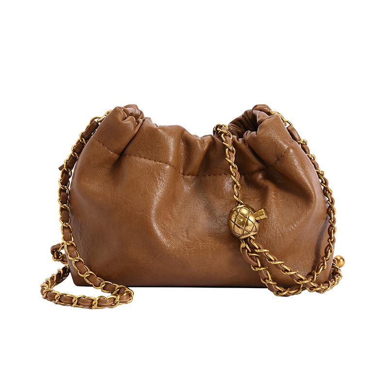 Women's Crossbody Tote Bag PU Leather Hobo Bag Fashionable Retro Bucket Bag Korean High-End Chain Crossbody Bag
