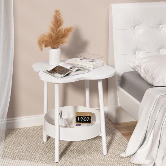 Small Coffee Table, Flower Shaped Desktop Tea Table, Modern Style End Table, Living Room Center Minimalist Display Coffee Table with 2-Tier