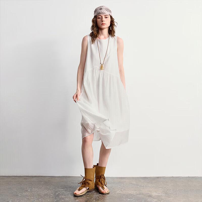 Women's Tencel Acetate Irregular Ruched A-Line Sleeveless Dress