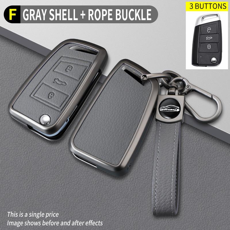 Metal Genuine Leather Auto Key Fob Cover Case Fit For Vw Volkswagen Golf 7 Mk7 Tiguan Mk2 Fit For Seat Ateca Leon Fr 2 Ibiza Skoda Octavia Kodiaq