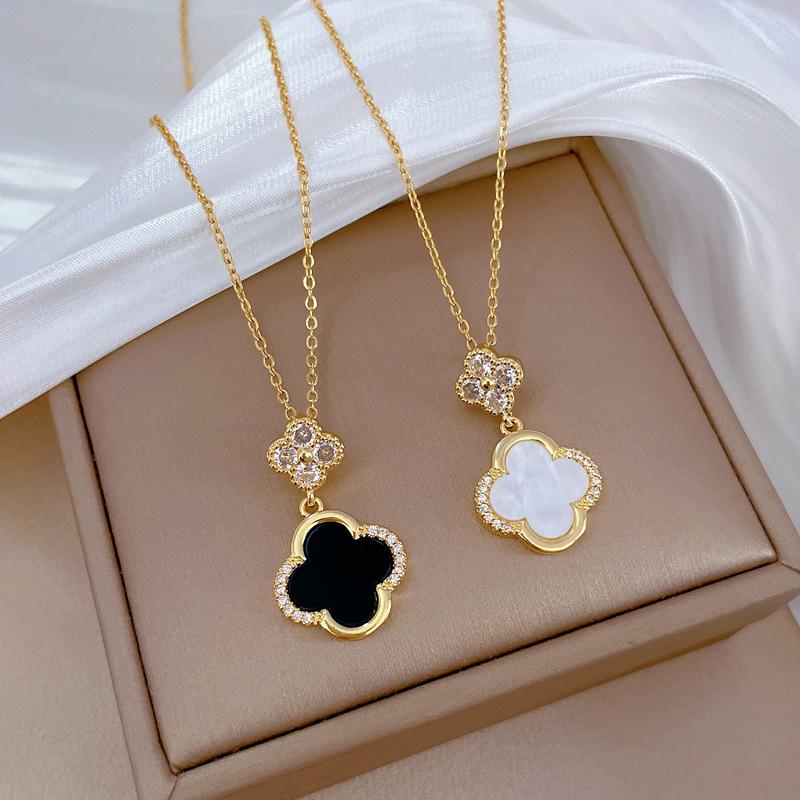 Micro Inlaid Lucky Grass Necklace Earrings Set Light Luxury Personality Temperament Banquet Earrings Item Combination