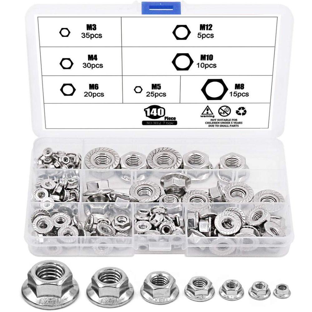 

140Pcs Serrated Flange Nuts Metric Insert Nuts Lock Nuts Industrial and Construction Fasteners