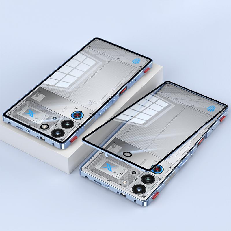 Funda para ZTE nubia Red Magic 10 Pro 5G Marco de Metal Cubierta Trasera de Cristal para Teléfono con Tecla de Hombro para Juegos