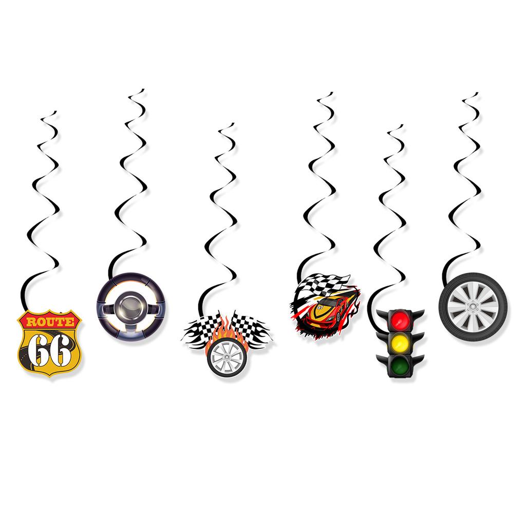 Children'S Birthday Party Arrangement Decoration Racing Theme Black And Red Flag Cake Plugin Honeycomb