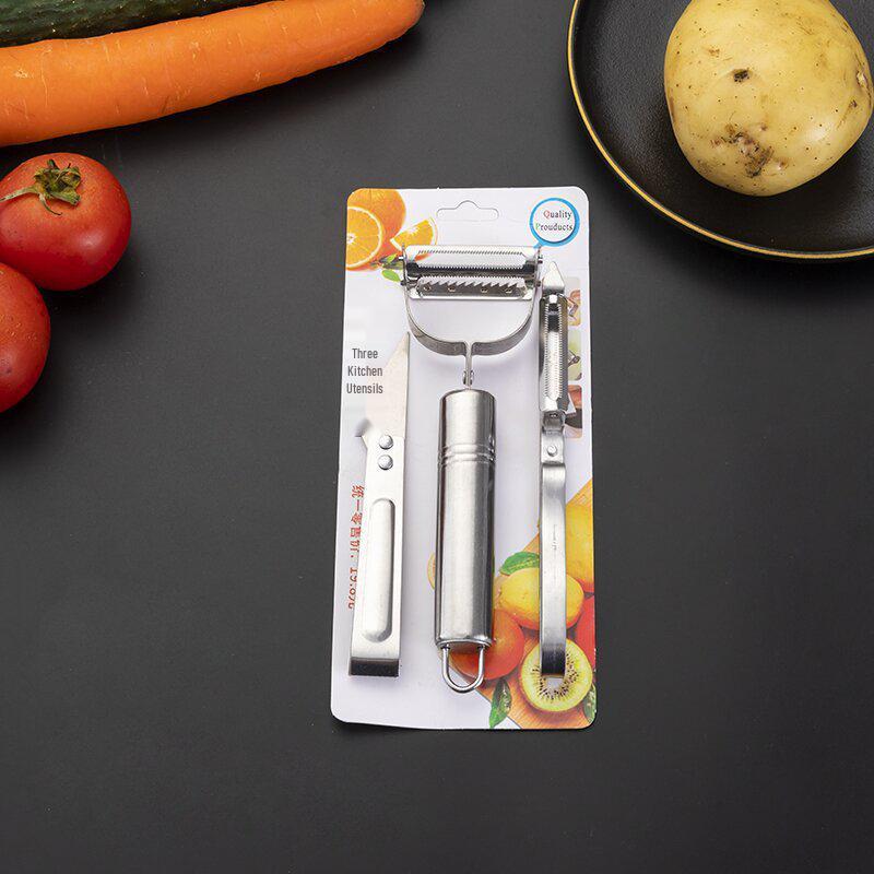 Three-Piece Stainless Steel Multi-functional Peeler and Grater for Fruits and Vegetables