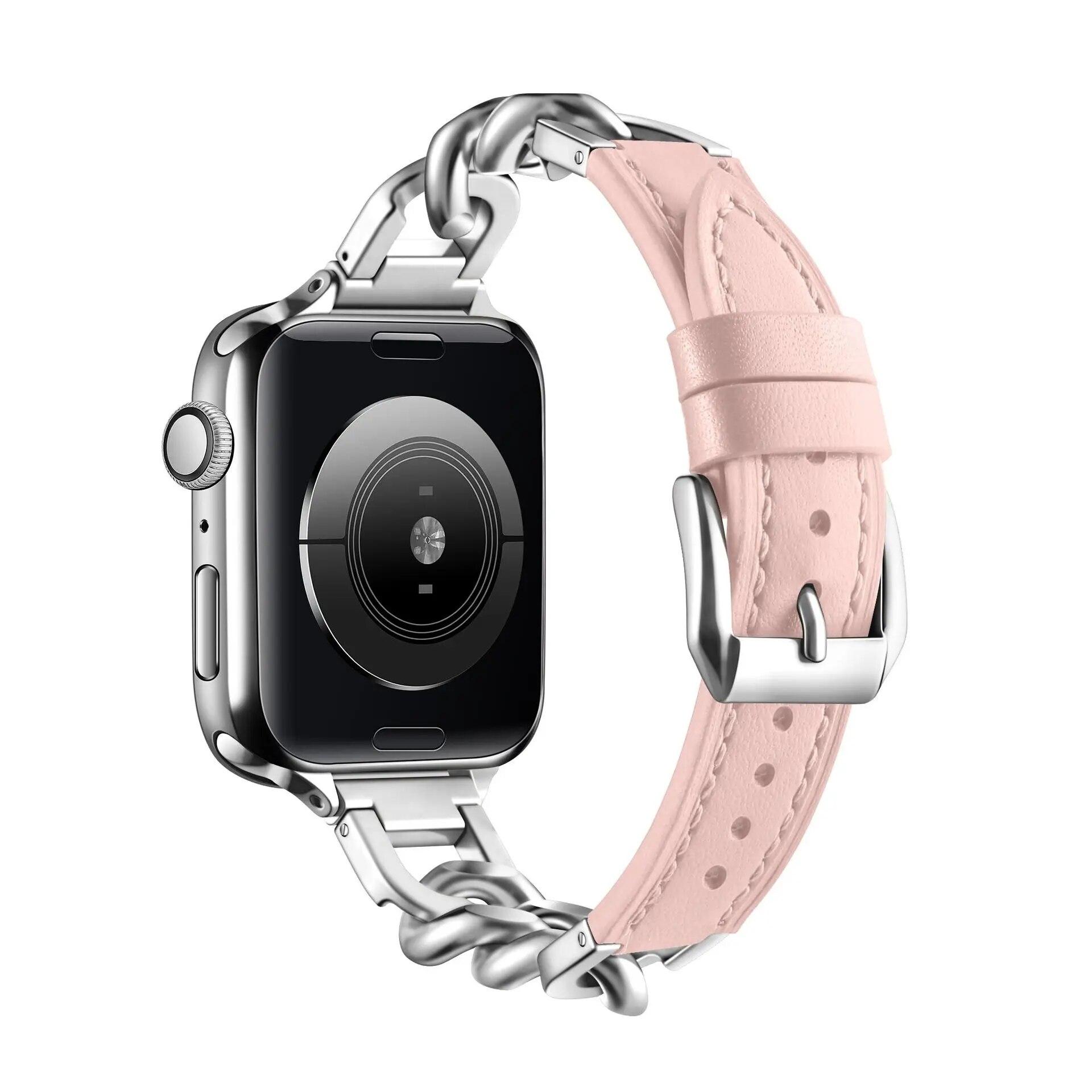 

Leather Strap For Apple Watch Ultra Band 49mm 46mm 42mm 44mm 40mm 41mm 45mm Women Stainless Steel bracelet iWatch Series 11 10 9 8 SE 7 6 5 Belt 38/40/41/Series11/10 42mm