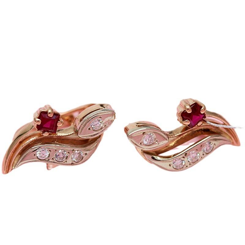 Exquisite 585 Purple Gold Earrings Russian Redstone Ear Buckle Plated Rose Gold Color Gold Exquisite Fashion Women'S Earrings
