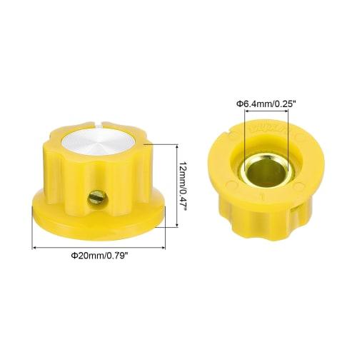 uxcell 3-Piece Potentiometer Knob Set with Screw-in Brass Inserts for 1/4" Shaft Potentiometers, Yellow Volume Controller Rotary Knobs for Guitar Effe