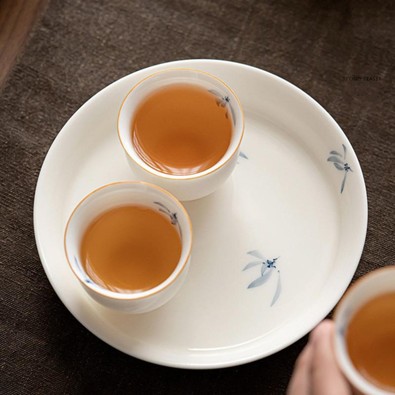 Chinese Round Ceramics Tea Tray Drainage Water Storage Tray Tea Ceremony Six Gentlemen Set Household Orchid Pot Bearing Cup Mat