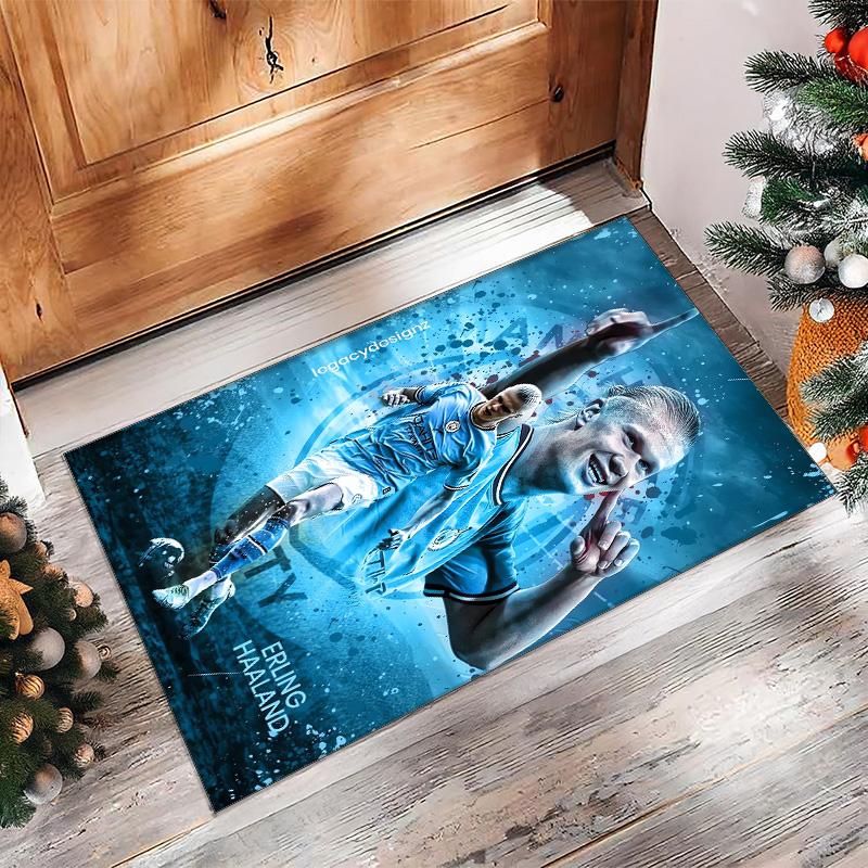 Erling Haaland Printed Flannel Area Rug Non Slip Soft Polyester Floor Carpet Indoor Decor Mat for Bedroom Living Room Sofa