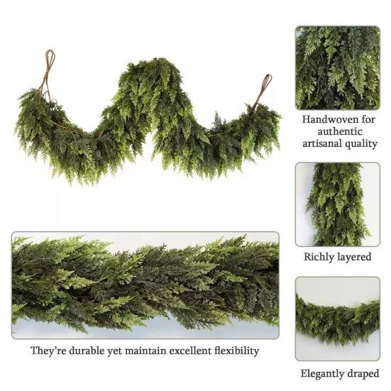 150/180/270CM Simulace Cedrová girlanda Vánoční Umělá Větev Norfolká borovice Ratanová Falešná Zeleň Krbová římsa Veranda Vnitřní Venkovní Dekorace