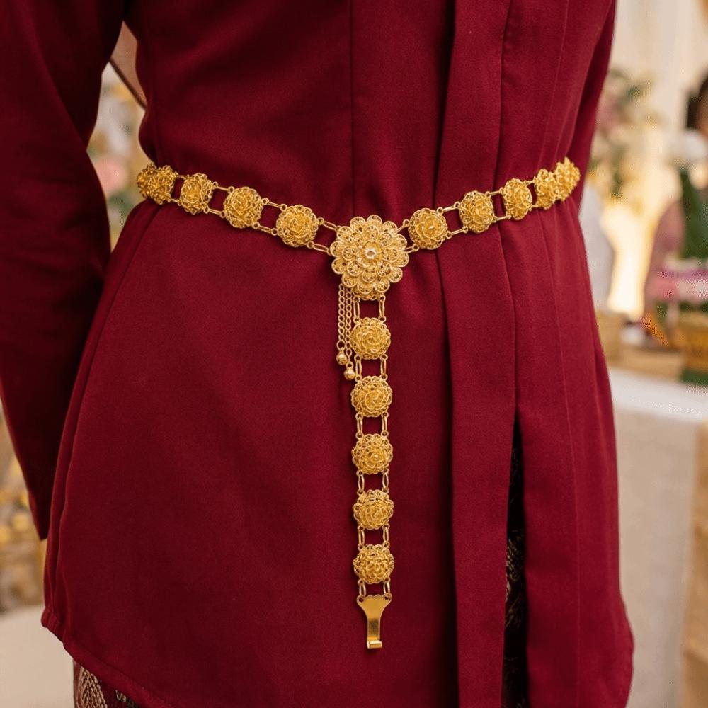 Vintage Water-Sprinkling Festival Waist Chain Golden Zinc Zinc Alloy Hollow Out Belt  Gypsy Style