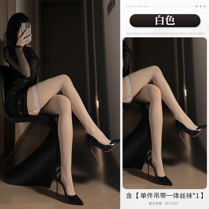 Sexy Ultra-thin Lace Suspender Socks Lace Suspender Integrated Medium Tube Stockings Oily and Free